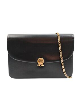 Vintage Dior Black Leather Crossbody Bag CD Logo Flap Shoulder Classic